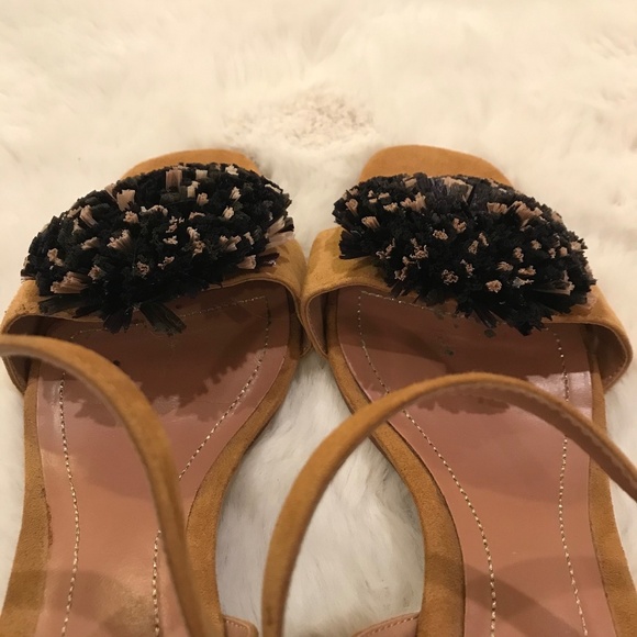 Zara Tan Suede Raffia Pom Pom Strappy Sandals | 39 - Picture 13 of 16